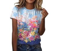 DeaAmyGline Damen T-Shirt Kurzarm Sommer Oberteile Rundhals T Shirt mit Elegant Blumen Motiv Lässige Sport Bluse Kurzarmshirt Basic Graphic Tee Tunika Tops Hemd T-Shirts für Teenager Mädchen Frauen