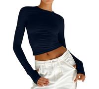 DeaAmyGline Damen Y2K Crop Tops Basic Langarmshirt Eng T Shirt Langarm Slim Fit Bauchfreies Oberteile Sexy Cropped Pullover Rundhals Bluse Streetwear Klamotten Frauen Teenager Mädchen