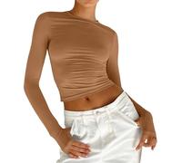 DeaAmyGline Damen Y2K Crop Tops Basic Langarmshirt Eng T Shirt Langarm Slim Fit Bauchfreies Oberteile Sexy Cropped Pullover Rundhals Bluse Streetwear Klamotten Frauen Teenager Mädchen