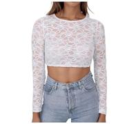 DeaAmyGline Dirndl Bluse Damen Langärmlig - Dirndlbluse Damen Spitze Rundhals Weißes Trachtenbluse Große Größen Dirndlblusen Modern Elegant Trachtenblusen für Oktoberfest Kleidung Trachten Blusen