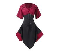 DeaAmyGline Dirndl Damen Kurz Gothic Kleid Damen Vintage Mittelalter Kleidung Damen T Shirt Kleider Korsett Rock Trachtenmode Minikleid für Frauen Mädchen Oktoberfest Outfit Karneval Kostüm Halloween