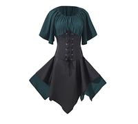 DeaAmyGline Dirndl Damen Kurz Gothic Kleid Damen Vintage Mittelalter Kleidung Damen T Shirt Kleider Korsett Rock Trachtenmode Minikleid für Frauen Mädchen Oktoberfest Outfit Karneval Kostüm Halloween