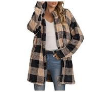 DeaAmyGline Fleecejacke Damen Lang Karierte Winter Jacke Mantel Parka Cardigan Plüschjacke Plüschmantel Wintermantel Winterjacke Fleece Jacken Damenjacken Teddyjacke für Frauen