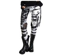 DeaAmyGline Gothic Hose Damen High Waist - Punk Hose Damen Leggings Halloween Kostüm Damen Karneval Kleidung Steampunk Hose Distressed Tie-Dye Skinny Freizeithose Stretch Leggins Lange Hosen Frauen