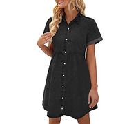 DeaAmyGline Jeanskleid Damen Knielang, Sommerkleid Damen Midi,Jeans Kleid Damen Sommer Kurzarm Revers Knopfleiste Flowy Tiered Babydoll Denim Kleider Oversized Aesthetic Mode Freizeitkleid für Fauen