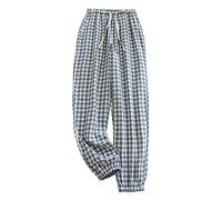 DeaAmyGline Karierte Pyjamahose Damen Lang - Schlafhose Damen Baggy Pyjama Hosen mit Taschen und Kordelzug Baggy Hose Kariert Loungehose Schlafanzughose Freizeithose Jogginghose Haushose