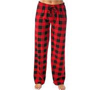 DeaAmyGline Karierte Pyjamahose Damen Lang - Schlafhose Damen Baggy Pyjama Hosen mit Taschen und Kordelzug Rote Plaid Weites Bein Loungehose Schlafanzughose Freizeithose Jogginghose Haushose