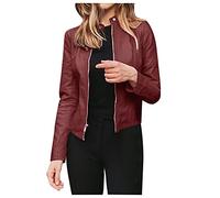 DeaAmyGline Lederjacke Damen Kurz Kunstleder Bikerjacke Reverskragen Motoradjacke Leder Jacke Übergangsjacke für Herbst Winter Mantel Damenjacken