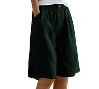 DeaAmyGline Leinen Shorts Damen High Waist, Bermuda Shorts Damen Knielang Kurze Hosen Weites Bein Baumwolle Leinenhose Baggy Elastischer Taille Wide Leg Freizeit Sommer Hose Kurz