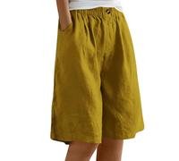 DeaAmyGline Leinen Shorts Damen High Waist, Bermuda Shorts Damen Knielang Kurze Hosen Weites Bein Baumwolle Leinenhose Baggy Elastischer Taille Wide Leg Freizeit Sommer Hose Kurz