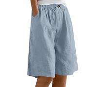 DeaAmyGline Leinen Shorts Damen High Waist, Bermuda Shorts Damen Knielang Kurze Hosen Weites Bein Baumwolle Leinenhose Baggy Elastischer Taille Wide Leg Freizeit Sommer Hose Kurz