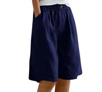 DeaAmyGline Leinen Shorts Damen High Waist, Bermuda Shorts Damen Knielang Kurze Hosen Weites Bein Baumwolle Leinenhose Baggy Elastischer Taille Wide Leg Freizeit Sommer Hose Kurz