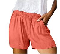 DeaAmyGline Leinen Shorts Damen Sommer - Kurze Hose Damen Leicht und Luftig Leinenshorts Damen mit Taschen Bequeme Lose Elastische Taille Hotpants Strandshorts Damenshorts Frauen Teenager Mädchen