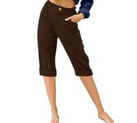 DeaAmyGline Leinenhose Damen Sommer 3/4, Sommerhose Damen Leicht Dreiviertel Hose Caprihose Luftige Freizeithose High Waist Drawstring Stoffhose Casual Baumwolle Leinen Kurze Capri Hosen