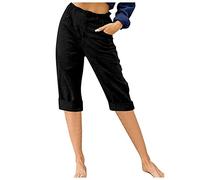 DeaAmyGline Leinenhose Damen Sommer 3/4, Sommerhose Damen Leicht Dreiviertel Hose Caprihose Luftige Freizeithose High Waist Drawstring Stoffhose Casual Baumwolle Leinen Kurze Capri Hosen