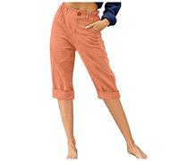 DeaAmyGline Leinenhose Damen Sommer 3/4, Sommerhose Damen Leicht Dreiviertel Hose Caprihose Luftige Freizeithose High Waist Drawstring Stoffhose Casual Baumwolle Leinen Kurze Capri Hosen