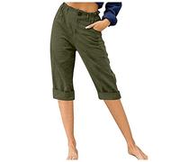 DeaAmyGline Leinenhose Damen Sommer 3/4, Sommerhose Damen Leicht Dreiviertel Hose Caprihose Luftige Freizeithose High Waist Drawstring Stoffhose Casual Baumwolle Leinen Kurze Capri Hosen