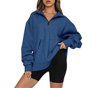 DeaAmyGline Oversize Pullover Damen 1/4 Zipper - Langarmshirt Sportshirt Oversized Sweatshirt Ohne Kapuze mit Tasche Revers Sportlich Shirt Langarm Oberteile Sweatshirts für Frauen Teenager Mädchen