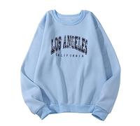 DeaAmyGline Oversize Pullover Damen LOS Angeles Langarmshirt mit Briefdruck Oversized Sweatshirt Ohne Kapuze Rundhals Sportlich Shirt Langarm Oberteile Top Sweatshirts Frauen Teenager Mädchen