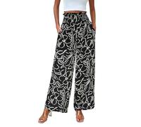 DeaAmyGline Palazzo Hose Damen High Waist, Marlene Hosen Damen Elegant,Sommerhose Damen Leicht Weites Bein Bedruckte Freizeithose mit Gummizug Lockere Schlaghose Boho Strandhose Stoffhose für Frauen