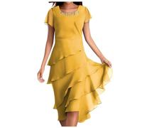 DeaAmyGline Sommerkleid Damen Elegant Chiffon Kleider Sommer Kleid Hochzeitsgast Abendkleider Kurzarm Rundhals Festliche Chiffonkleid Wickelkleid Freizeitkleid Cocktailkleider Partykleid