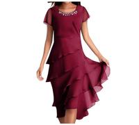 DeaAmyGline Sommerkleid Damen Elegant Chiffon Kleider Sommer Kleid Hochzeitsgast Abendkleider Kurzarm Rundhals Festliche Chiffonkleid Wickelkleid Freizeitkleid Cocktailkleider Partykleid
