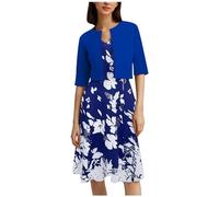 DeaAmyGline Sommerkleid Damen Knielang Kleider Festlich Elegant Abendkleid Midi Brautmutterkleider mit Jacke Blumen Drucken Brautmutter Kleid Hochzeitsgast Cocktailkleid Partykleid für Fauen