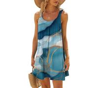 DeaAmyGline Sommerkleid Damen Kurz Strandkleid Sommer Trägerkleid Leicht und Luftig Boho Kleid Batik Sexy Minikleid Hawaii Urlaub Strand Cover Up Kleider A Linien Tank Freizeitkleid für Fauen