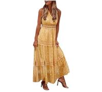 DeaAmyGline Sommerkleid Damen Lang Strandkleid Sommer Boho Kleid V-Ausschnitt mit Spitze Stickerei Punkte Maxikleid Brautkleid Hochzeit Gast Kleider Festlich Elegant Abendkleid Partykleid für Fauen