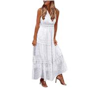 DeaAmyGline Sommerkleid Damen Lang Strandkleid Sommer Boho Kleid V-Ausschnitt mit Spitze Stickerei Punkte Maxikleid Brautkleid Hochzeit Gast Kleider Festlich Elegant Abendkleid Partykleid für Fauen