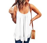 DeaAmyGline Tank Top Damen Trägershirt Chiffon Bluse Ärmellos Spaghetti T Shirt V Ausschnitt Sexy Rüschen Trägertop Lockere Camisole Tunika Weisse Tanktops & Träger-Tops für Frauen Teenager Mädchen