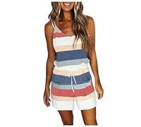 DeaAmyGline Träger Jumpsuit Damen Kurz, Gestreifte Overall Damen Sommer,Latzhose Damen Sexy Spaghetti V-Ausschnitt Jumpsuit-Kleid Romper Einteiler Shorts Hose Playsuit Hosenanzug Jumpsuits für Frauen