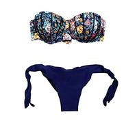 DeaAmyGline Trägerlos Bikini Damen Set Push Up - Bandeau Bikini Damen mit Blumenmuster Zweiteilig Badeanzug Damen Sexy Große Brüste Gepolstert Bademode Strandmode Badeanzüge Bikini-Sets für Frauen