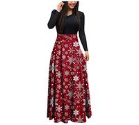 DeaAmyGline Weihnachtskleid Damen Lang - Kleid Weihnachten Langarm Weihnachts Kleider Maxikleid mit Weihnachtsmotiv High Waist Elegant Lange Weihnachtskleider Partykleid Abendkleider für Frauen