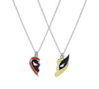Disney Deadpool & Wolverine Kinder-Halsketten-Set mit geteiltem Herz-Anhänger, Einheitsgröße, Kostüm / Rhodiumimitat, Kein Edelstein