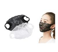 DeaHea 2 Stück einlagige Spitzenmaske, Sonnenschutz, Netzstoff, hohl, Gesichtsmaske, halbe Gesichtsabdeckung, Reisemaske für Damen und Mädchen (schwarz + weiß)