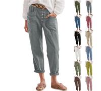 Deal Des Tages Artikel Unter 2 Euro Leinenhose Damen 7/8 Sommerhose Baumwolle Leinen Freizeithose Stoffhose Strandhose Mit Taschen Caprihose Sommerhosen Für Damen Lang Jogginghose Damen Langgröße
