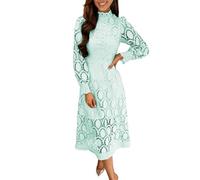 Deal des Tages Heute Travel Must Haves Kleid Damen Sommer Lang Frauen Spitze Ausgehöhlt Schlank Stehkragen Puffärmel Solide Langes Sommerkleid Schwarze Enge Strandkleid Angebote Kleidung