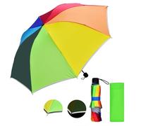 DealKits Kinder Regenschirm mit Reflexstreifen, Regenbogen Kinderschirm für Jungen und Mädchen, Sicher und Leicht Taschenschirm für Tasche Rucksack oder Reise