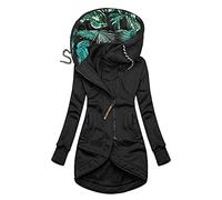 Deals of The Day, Deals of The Day, Jacke Damen Winterjacke Frauen Schlanke Kapuzenmantel Solide Mittellänge-Bedrucktes Futter Auszugsstring-Jacke Wintermantel Damen Schwarz, Sale Damen
