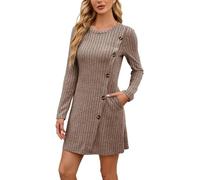 Deals of The Day Strickkleid Damen Herbstkleid Winterkleid Langarm Pulloverkleid Frauen Rundhalsausschnitt A-Linie Freizeitkleid Tunika Kleid Jumper Kleid Pullikleid Elegant Prime Angebote Damen