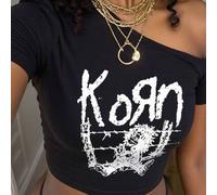 DEAR MOLLY Y2K Stil Korn Element Rock Grafik Ausschnitt Schulter Crop Top, Retro Vintage Rock Band Mädchen Ästhetik Crop Top, erfrischend für Sommerfe