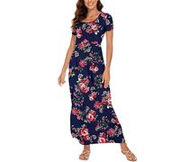 DEARCASE Damen Maxikleid Sommer Umstands Casual Kurzarm Blumen Lockeres Langes Kleider Übergröße Damenkleid mit Tasche