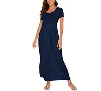 DEARCASE Damen Maxikleid Sommer Umstands Casual Kurzarm Blumen Lockeres Langes Kleider Übergröße Damenkleid mit Tasche