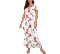 DEARCASE Damen Maxikleid Sommer Umstands Casual Kurzarm Blumen Lockeres Langes Kleider Übergröße Damenkleid mit Tasche