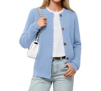 DEARCASE Damen Strickjacken Cardigan Lange Ärmel Leichtgewichtig Knopfverschluss Offene Front Strickpullover Damen Oberteile Rippstrick Rollkragen Cardigan für Damen, X-Large Sky Blue