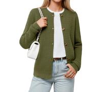 DEARCASE Damen Strickjacken Cardigan Lange Ärmel Leichtgewichtig Knopfverschluss Offene Front Strickpullover Damen Oberteile Rippstrick Rollkragen Cardigan für Damen, 2X-Large Army Green
