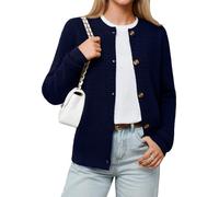 DEARCASE Damen Strickjacken Cardigan Lange Ärmel Leichtgewichtig Knopfverschluss Offene Front Strickpullover Damen Oberteile Rippstrick Rollkragen Cardigan für Damen, X-Large Navy