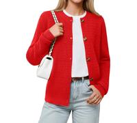 DEARCASE Damen Strickjacken Cardigan Lange Ärmel Leichtgewichtig Knopfverschluss Offene Front Strickpullover Damen Oberteile Rippstrick Rollkragen Cardigan für Damen, Large Red