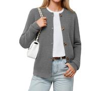 DEARCASE Damen Strickjacken Cardigan Lange Ärmel Leichtgewichtig Knopfverschluss Offene Front Strickpullover Damen Oberteile Rippstrick Rollkragen Cardigan für Damen, 2X-Large Gray